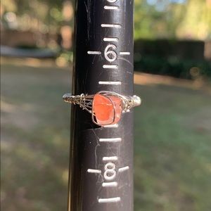 Pink and silver wired ring